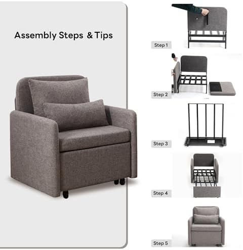 Iroomy 5-Level Adjustable Convertible Sleeper Chair, 3-in-1 Pull Out Sofa Bed...