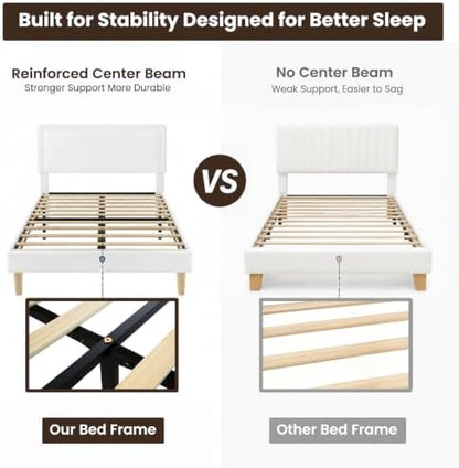 twin size cloud bed frame with adjustable headboard, close-up detail