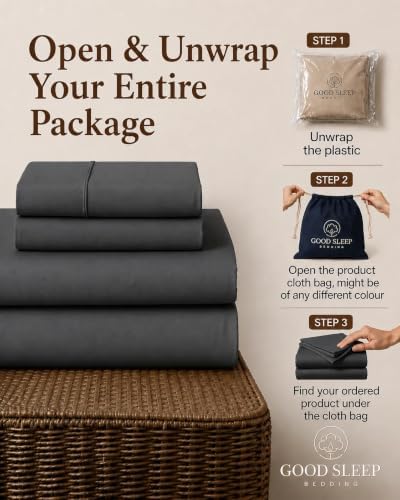 100% egyptian cotton sheets queen size, 4 piece shown in use