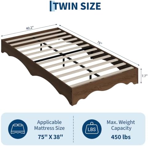 garvee twin wood platform bed frame, wood bed shown in use