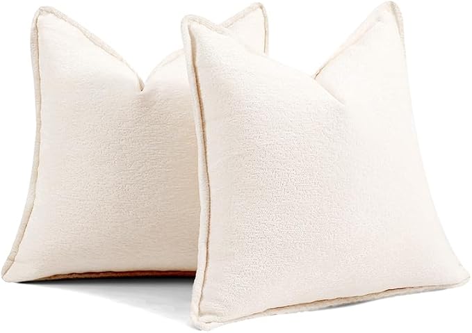 Pack of 2 Cream White Decorative Throw Pillow Covers 24x24 Cozy Soft Chenille - Image 7