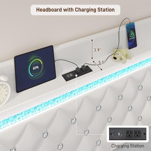 twin bed frame with led lights & charging on a desk or shelf