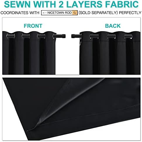 nicetown black full blackout curtains for dining room showing dimensions