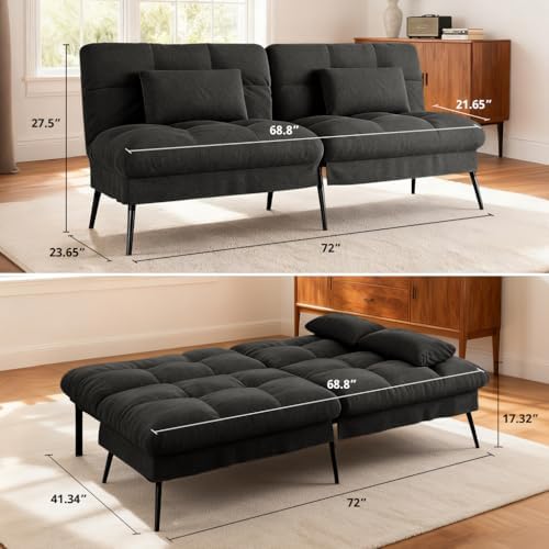 comhoma 72″ convertible futon sofa bed, adjustable backrest, close-up detail