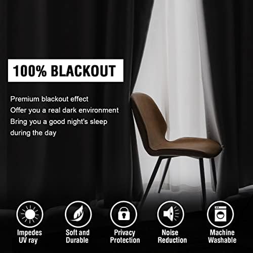 h.versailtex 100% blackout curtains for bedroom with black, close-up detail