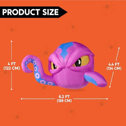 Joiedomi 4 FT Tall Halloween Inflatable Purple Octopus Head with Tentacles Broke Out from Window with Built-in LEDs Blow Up for Halloween Window Decor, Outdoor Yard Garden Lawn Party Decoration