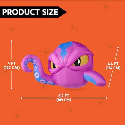 Joiedomi 4 FT Tall Halloween Inflatable Purple Octopus Head with Tentacles Broke Out from Window with Built-in LEDs Blow Up for Halloween Window Decor, Outdoor Yard Garden Lawn Party Decoration