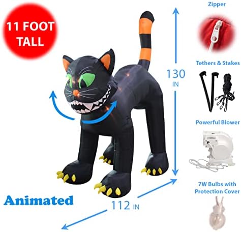 11 Foot Tall Animated Halloween Inflatable Black Cat