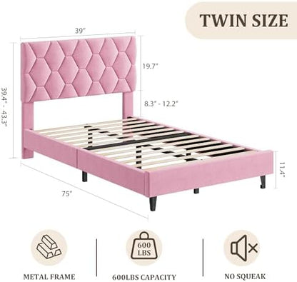 gaomon twin platform bed frame with adjustable upholstered shown in use