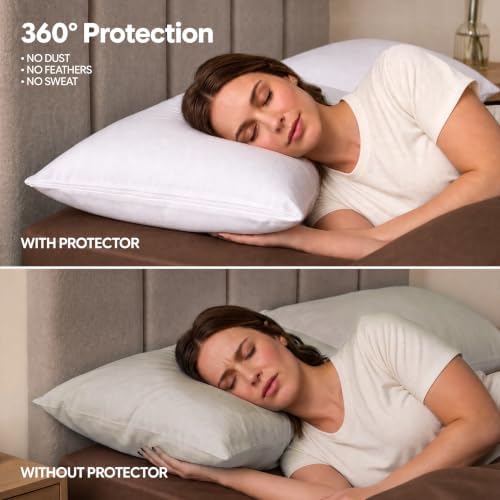 set of 8 pillow protectors with zipper standard showing dimensions
