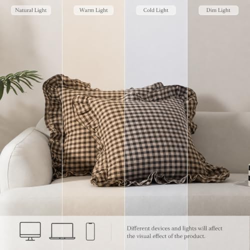 lemfux double ruffle gingham pillow covers, 2 pack, side view