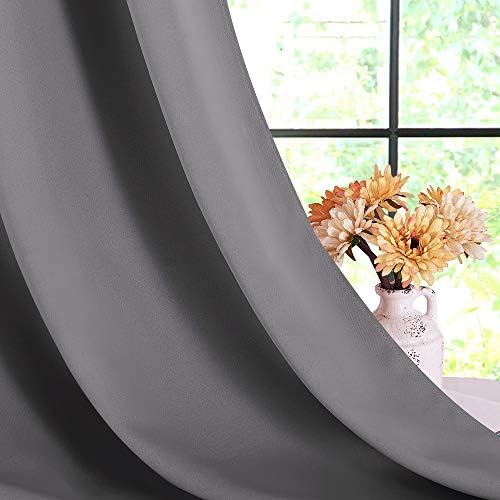 NICETOWN Grey Blackout Curtain Panels for Bedroom, Thermal Insulated Grommet ...