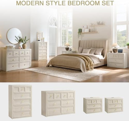 6 drawers dresser for bedroom-46.5" wide wooden chest, front angle view