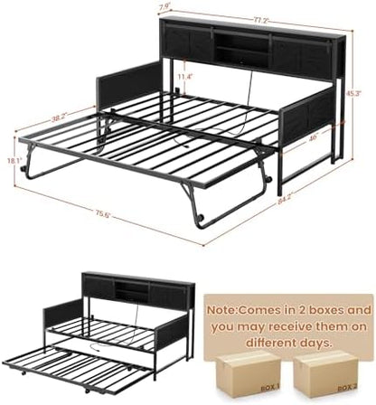 homieasy farmhouse twin daybed with pop-up trundle, black shown in use