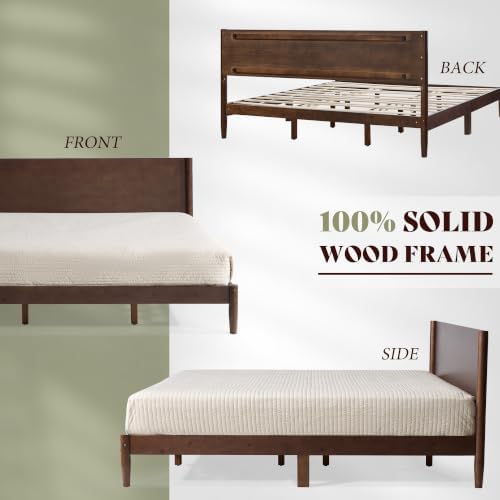 amerlife solid wood full bed frame, mid century, front angle view