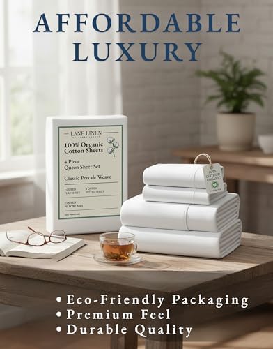 lane linen queen sheets 100% organic cotton 4pc on a desk or shelf