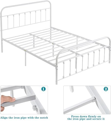 vecelo classic white victorian style metal bed frame, front angle view