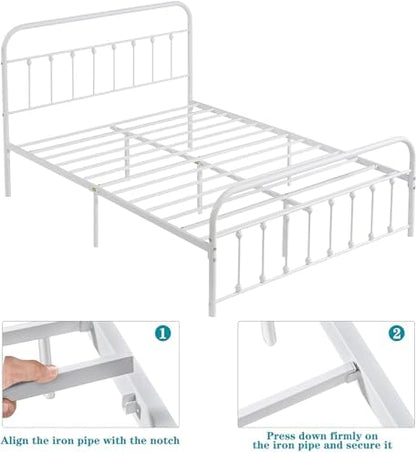 vecelo classic white victorian style metal bed frame, front angle view