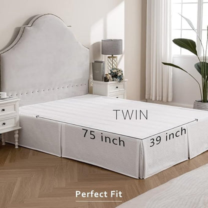 MIYE Pleated Waffle Weave Bed Skirt, Tailored Dust Ruffle 16 Inch Drop Easy Fit - Image 5