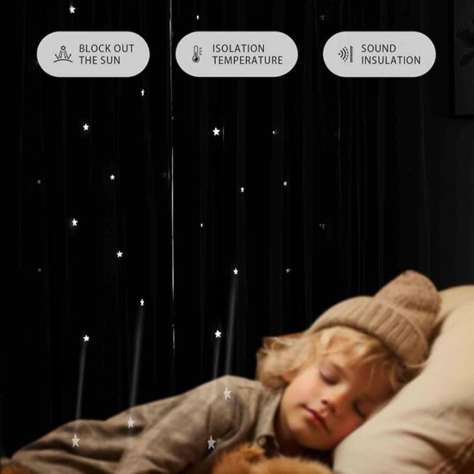 Anytime Romantic Kids Curtain, Hollow-Out Stars Window Curtain Double Layer - Image 4