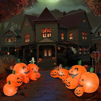 8FT Long Halloween Inflatable Pumpkin Patch Fall Inflatable Thanksgiving Inflatable Pumpkin Patch Blow up Pumpkin Decor Outer Large Party Yard Decoration