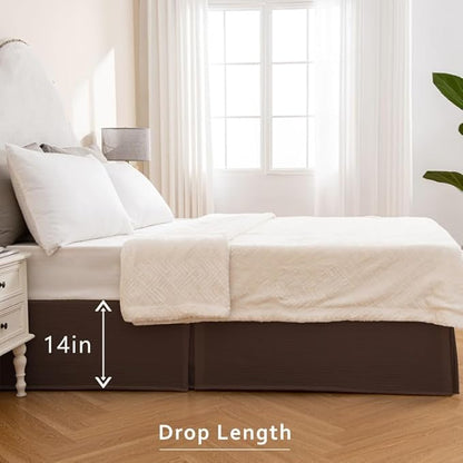 MIYE Pleated Waffle Weave Bed Skirt, Tailored Dust Ruffle 14 Inch Drop Easy Fit - Image 6