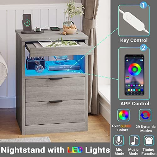 tiptiper led nightstand with wireless charging station, farmhouse showing dimensions