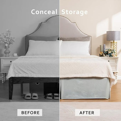 MIYE Pleated Waffle Weave Bed Skirt, Tailored Dust Ruffle 14 Inch Drop Easy Fit - Image 4