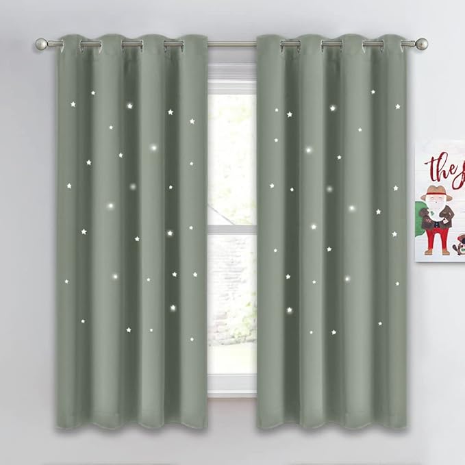 NICETOWN Nursery Curtains Hollow Out Stars, Sage Green Star Cutout Curtains by NICETOWN