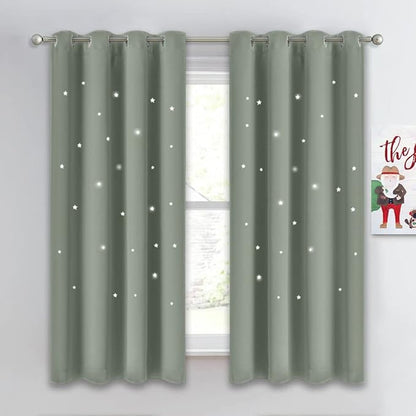 NICETOWN Nursery Curtains Hollow Out Stars, Sage Green Star Cutout Curtains by NICETOWN