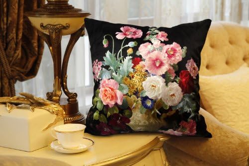 Elegant 28x28 Velvet Floral Pillow Cover, Double Sides Handmake Victorian Retro - Image 2