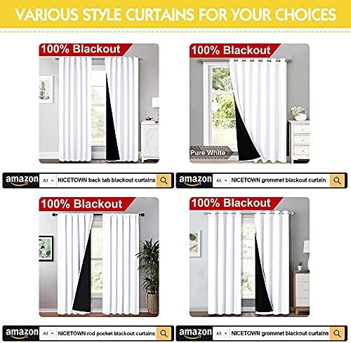 nicetown white 100% blackout lined curtains for kitchen, front angle view