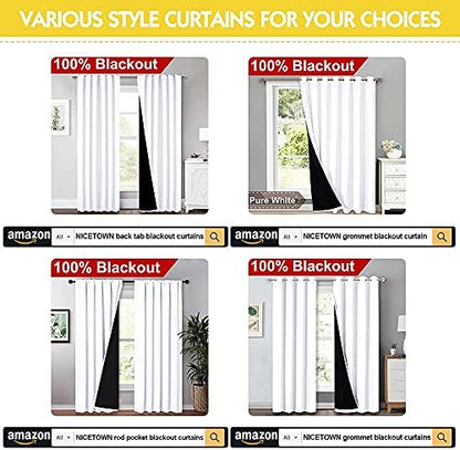 nicetown white 100% blackout lined curtains for kitchen, front angle view