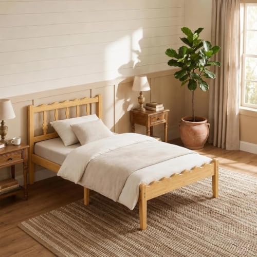 bamboo twin xl bed frame with headboard, 12, front angle view