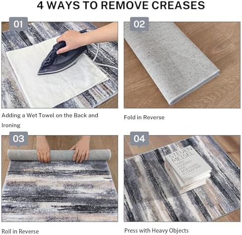 lansny modern abstract runner rug 2.6x8, grey black, side view