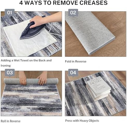 lansny modern abstract runner rug 2.6x8, grey black, side view