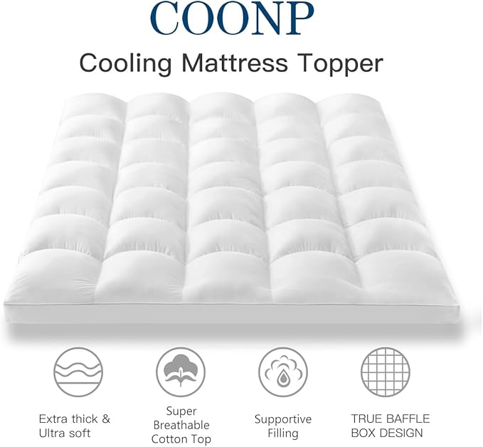 COONP California King Mattress Topper, Extra Thick Pillowtop, Cooling Plush - Image 2
