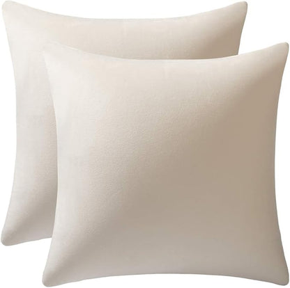 Couch Pillow Covers 22x22 Cream: 2 Pack Cozy Soft Velvet Square Throw Pillow by DEZENE