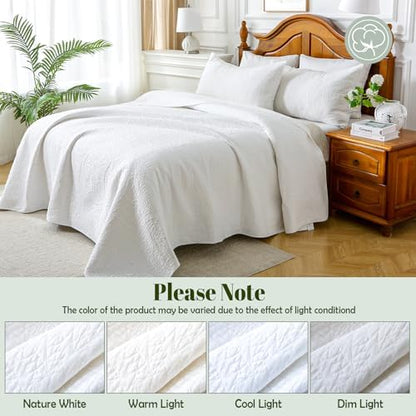 white 100% cotton queen size quilt bedding set, front angle view