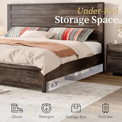 luxoak king farmhouse bed frame with 49" tall showing dimensions