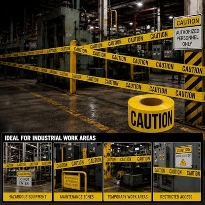 ATERET Premium Yellow Caution Tape 12-Pack 3 inch x 1000 feet, Hazard Safety Tape, Construction Tape for Danger/Hazardous Area, Ideal Use for Halloween Decorations, Party, Work-Site
