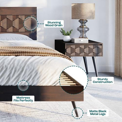 bme georgina king bedframe with geometric headboard, mid, side view