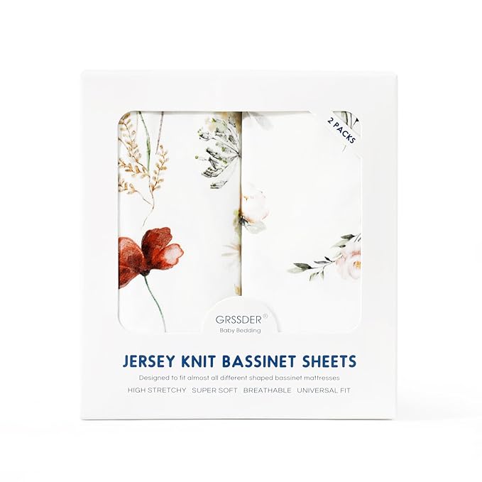 GRSSDER Ultra Soft Bassinet Sheets 2 Pack, Stretchy Breathable Knit Bassinet - Image 4