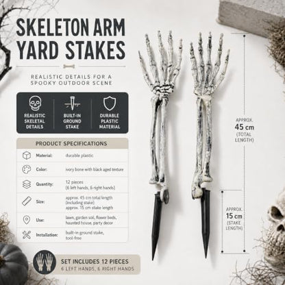 Halloween Decorations Outdoor, 12 Pcs Skeleton Arms Yard Stakes,17.7in