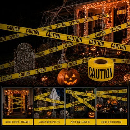ATERET Premium Yellow Caution Tape 12-Pack 3 inch x 1000 feet, Hazard Safety Tape, Construction Tape for Danger/Hazardous Area, Ideal Use for Halloween Decorations, Party, Work-Site