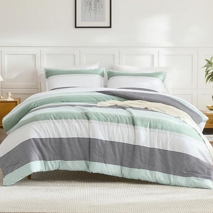litanika queen comforter set - 3 pieces stripe shown in use