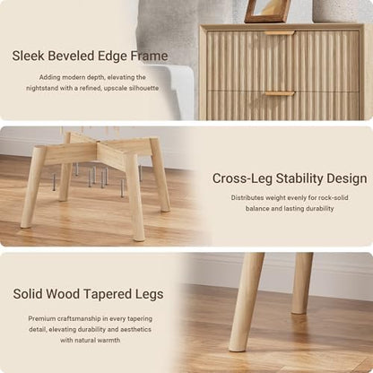 fluted nightstand with charging station & beveled edges, close-up detail