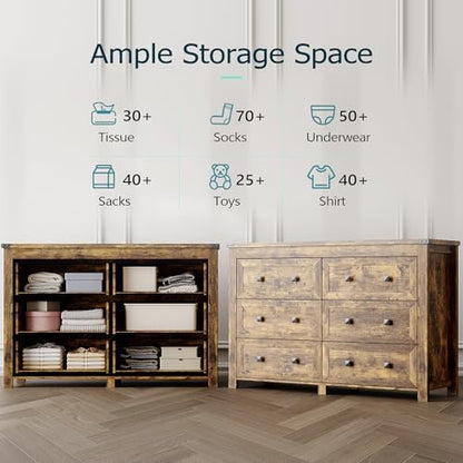xixini 47.2" wide 6-drawer farmhouse dresser for bedroom, side view