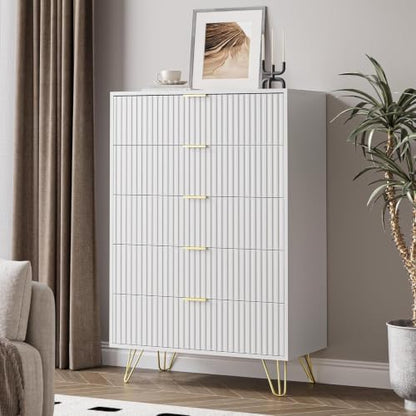 white 5 drawer dresser for bedroom, fluted dresser, package contents