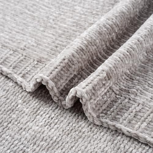 chenille throw blanket for couch sofa, light grey showing dimensions